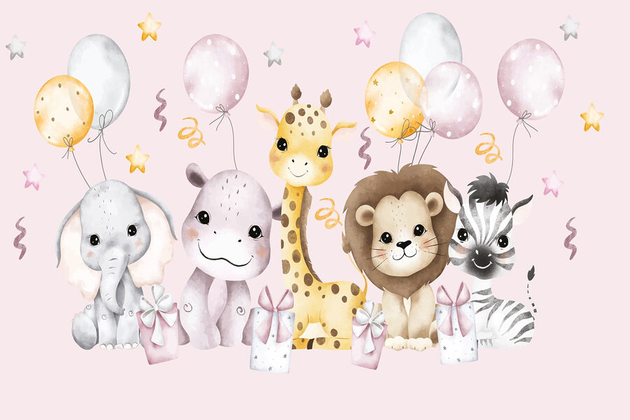 Groupe d'animaux avec des ballons