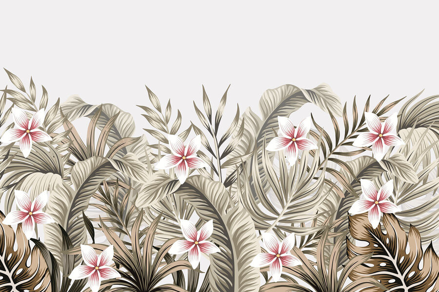 Feuillage tropical avec accents floraux