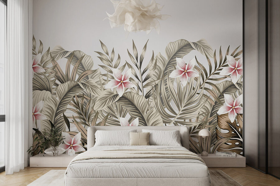 Feuillage tropical avec accents floraux