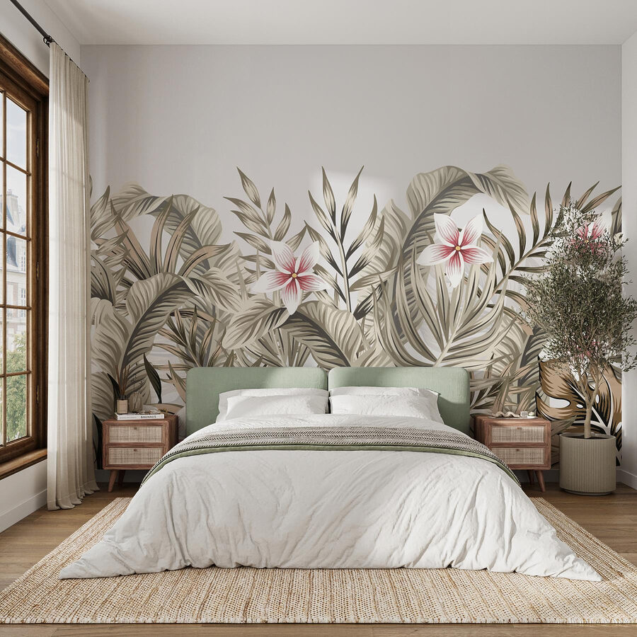Feuillage tropical avec accents floraux