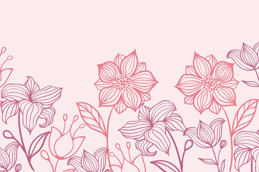 Ligne de fleurs avec feuilles