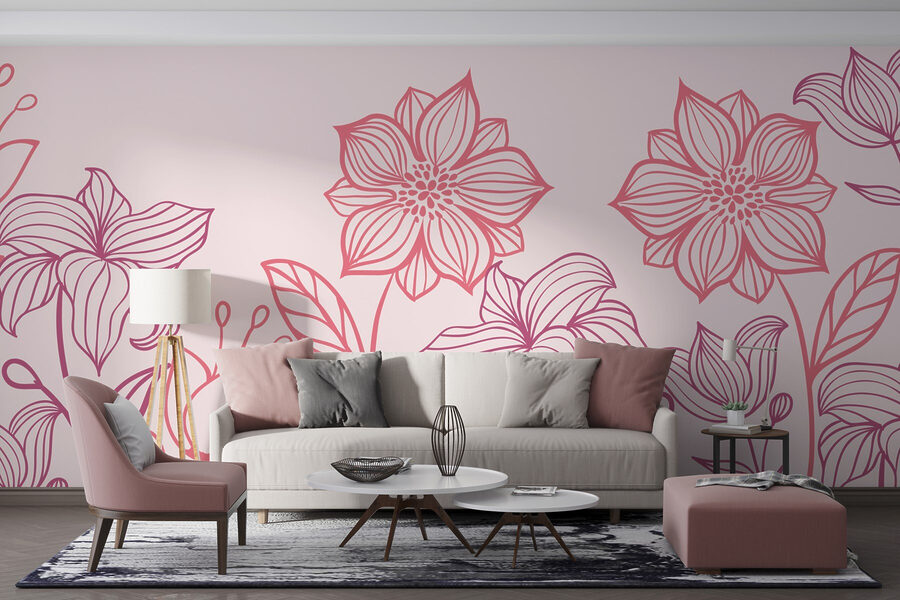 Ligne de fleurs avec feuilles