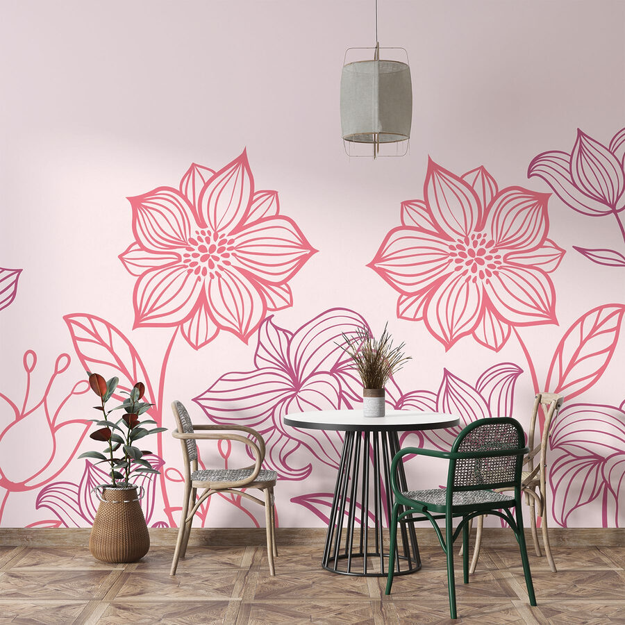 Ligne de fleurs avec feuilles