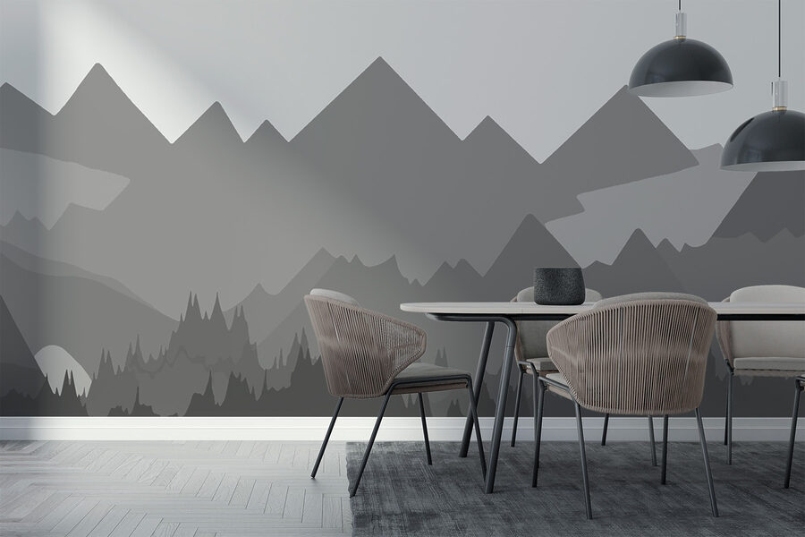 Montagnes grises et arbres