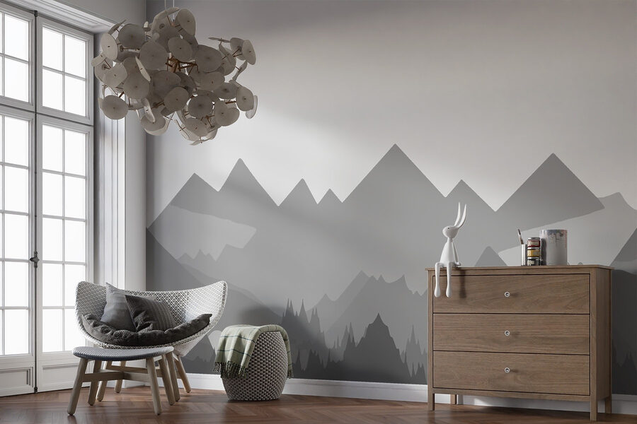 Montagnes grises et arbres
