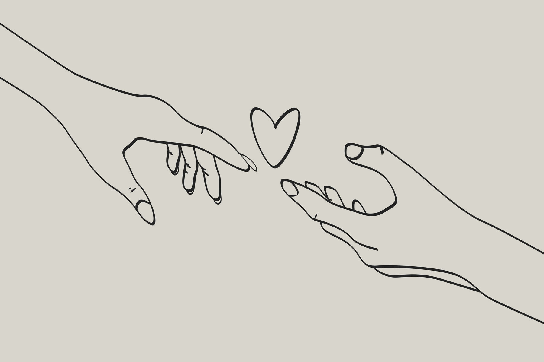 Drawing of two hands touching a heart Drawing of two hands touching a heart