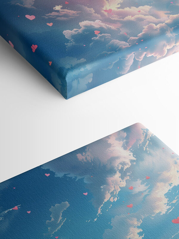 Ciel bleu avec nuages et cœurs roses Ciel bleu avec nuages et cœurs roses