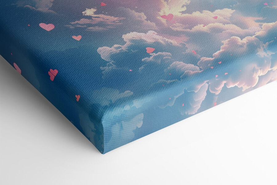Ciel bleu avec nuages et cœurs roses