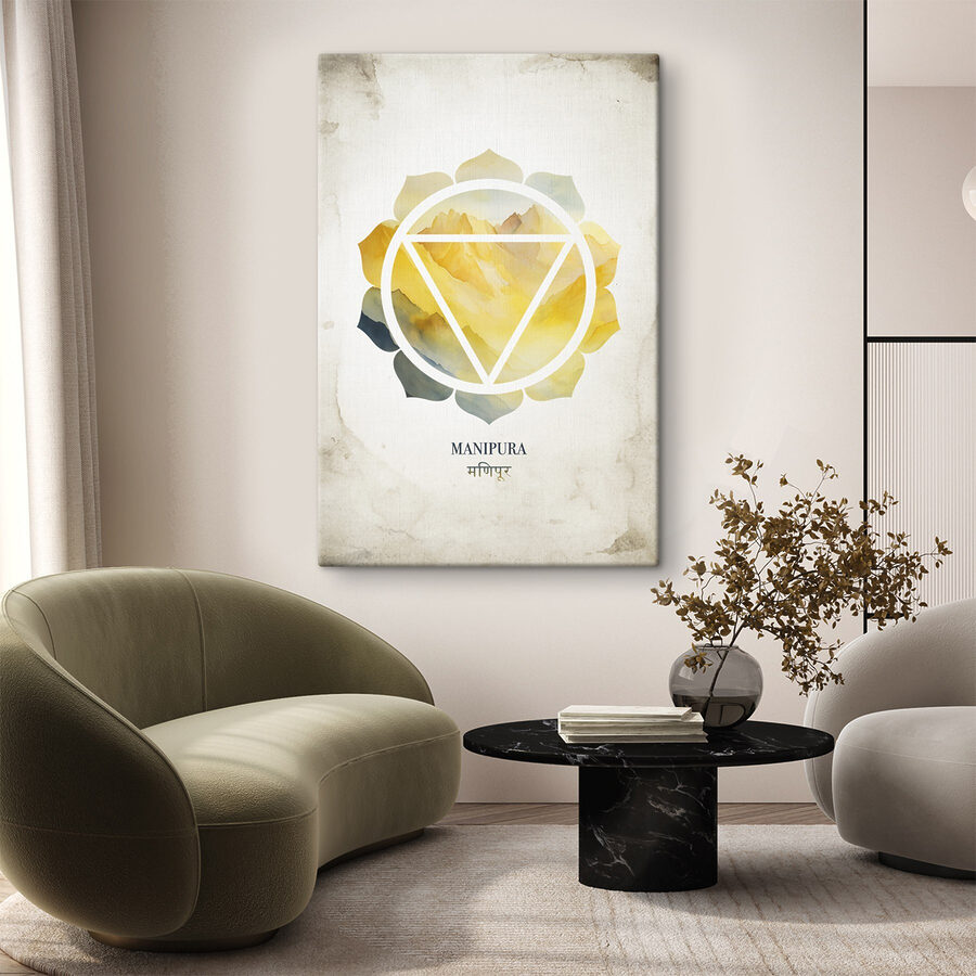 Fleur jaune et bleue avec un triangle au centre
