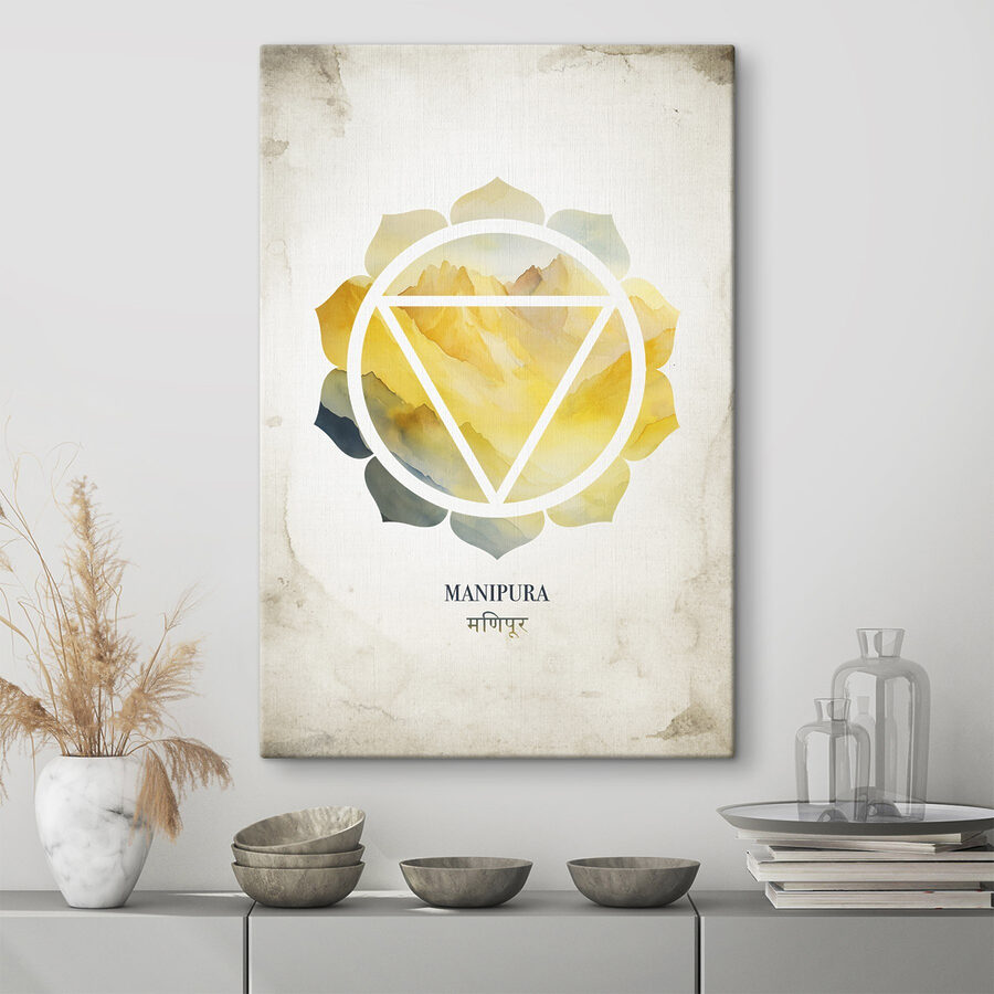 Fleur jaune et bleue avec un triangle au centre