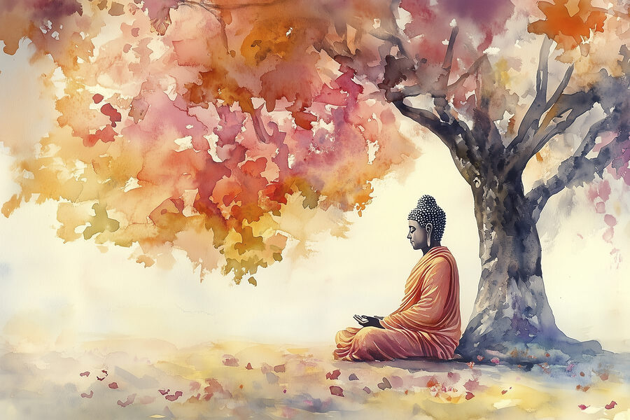 Aquarelle d'une personne assise sous un arbre