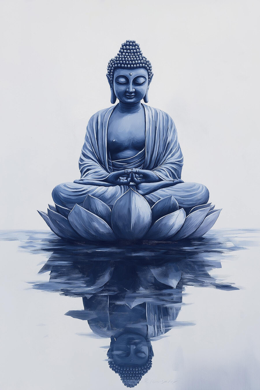 Statue d'une personne assise sur une fleur de lotus