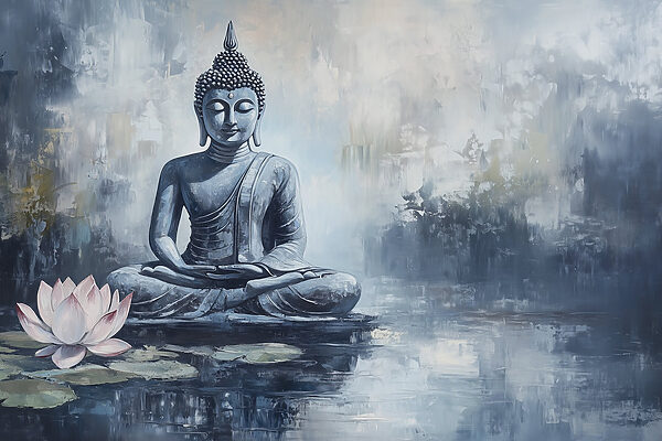 Painting of a statue in the water Painting of a statue in the water