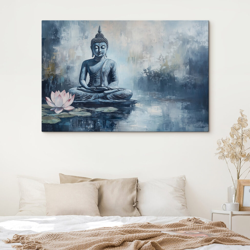 Painting of a statue in the water