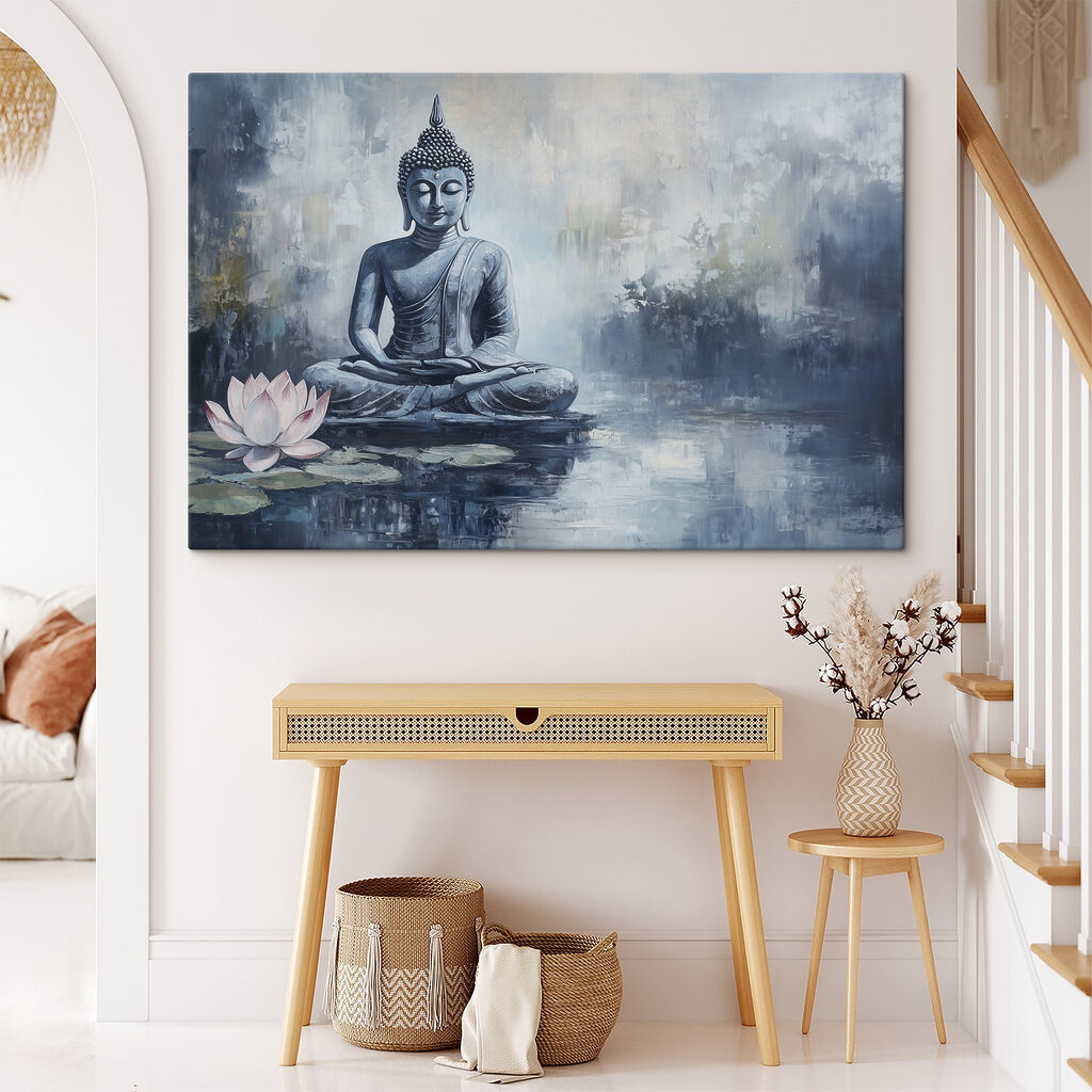 Painting of a statue in the water