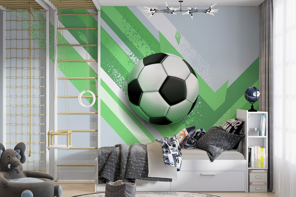 Football ball on a green and white background