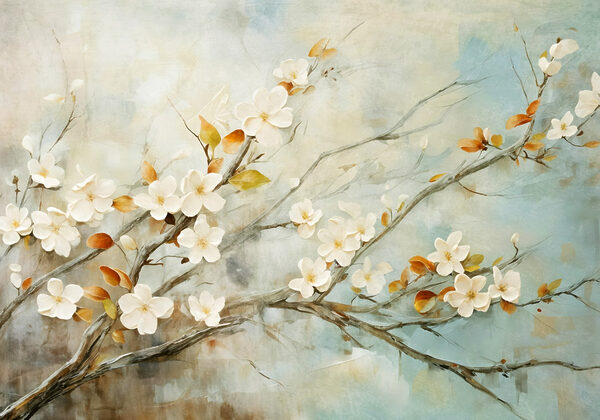 Peinture d'une branche avec des fleurs blanches Peinture d'une branche avec des fleurs blanches