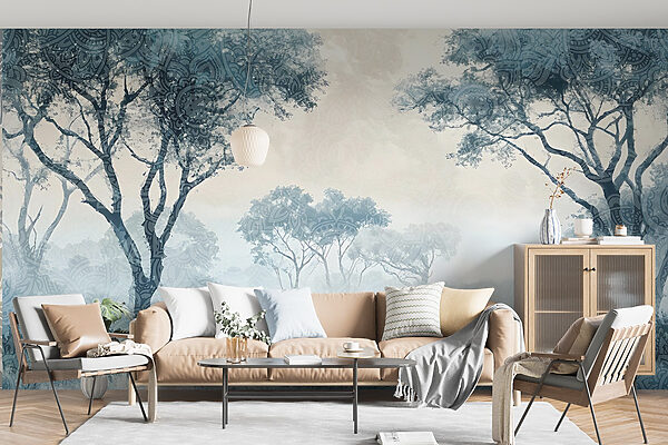 Paysage brumeux avec arbres et plantes Paysage brumeux avec arbres et plantes