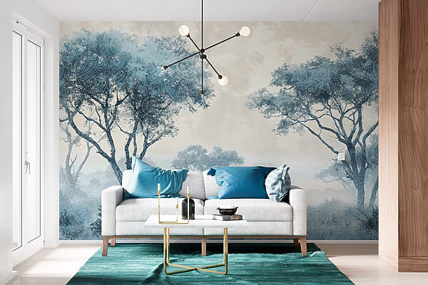 Paysage brumeux avec arbres et plantes Paysage brumeux avec arbres et plantes