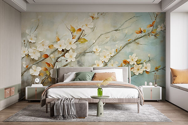 Peinture d'une branche avec des fleurs blanches Peinture d'une branche avec des fleurs blanches