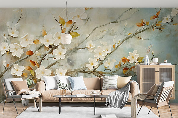 Peinture d'une branche avec des fleurs blanches Peinture d'une branche avec des fleurs blanches