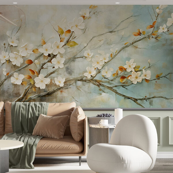 Peinture d'une branche avec des fleurs blanches Peinture d'une branche avec des fleurs blanches