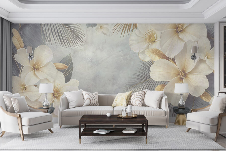 Fleurs et feuilles blanches