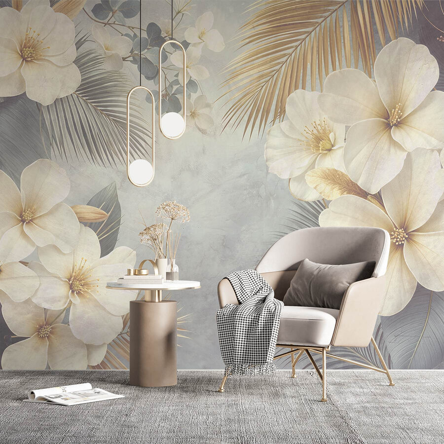 Fleurs et feuilles blanches