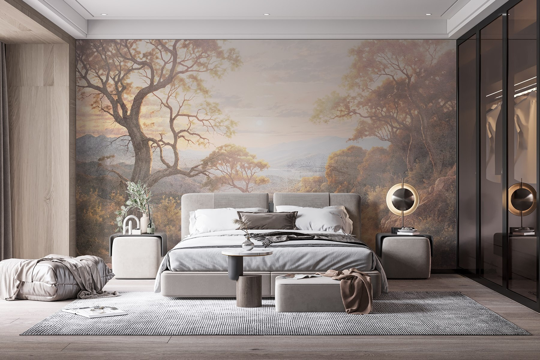 Dirt road with trees and mountains in the background