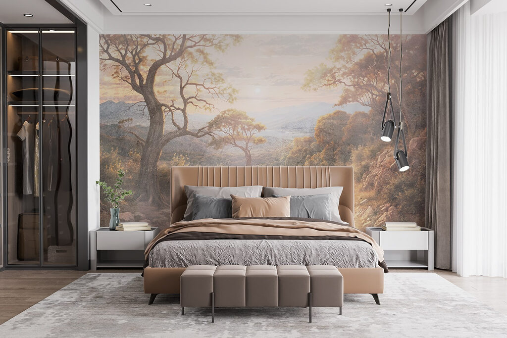 Dirt road with trees and mountains in the background