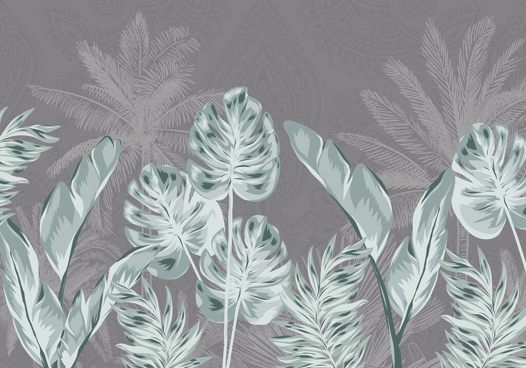 – ; Feuilles tropicales sur un fond subtil – ; Feuilles tropicales sur un fond subtil