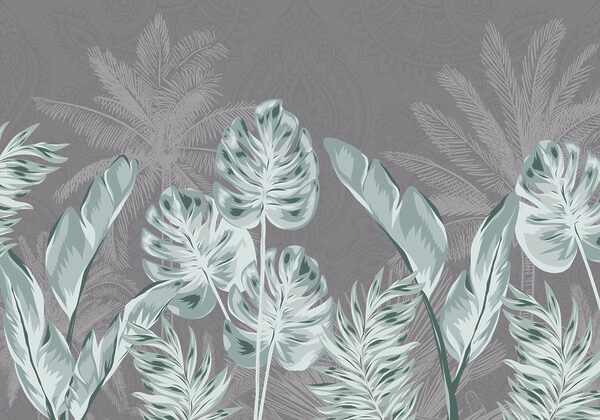 – ; Feuilles tropicales sur un fond subtil – ; Feuilles tropicales sur un fond subtil