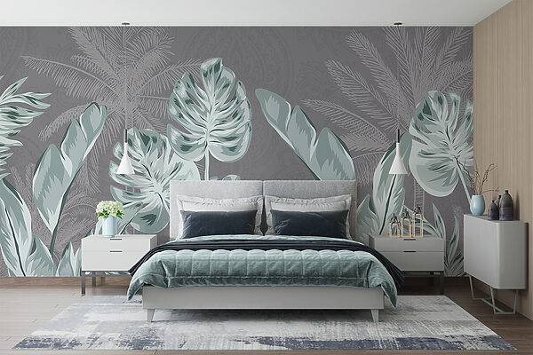 – ; Feuilles tropicales sur un fond subtil – ; Feuilles tropicales sur un fond subtil