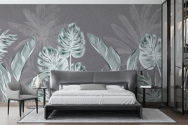 – ; Feuilles tropicales sur un fond subtil – ; Feuilles tropicales sur un fond subtil