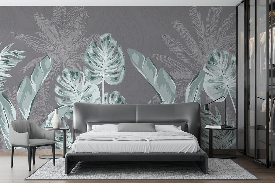 – ; Feuilles tropicales sur un fond subtil – ; Feuilles tropicales sur un fond subtil