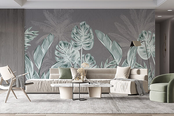 – ; Feuilles tropicales sur un fond subtil – ; Feuilles tropicales sur un fond subtil