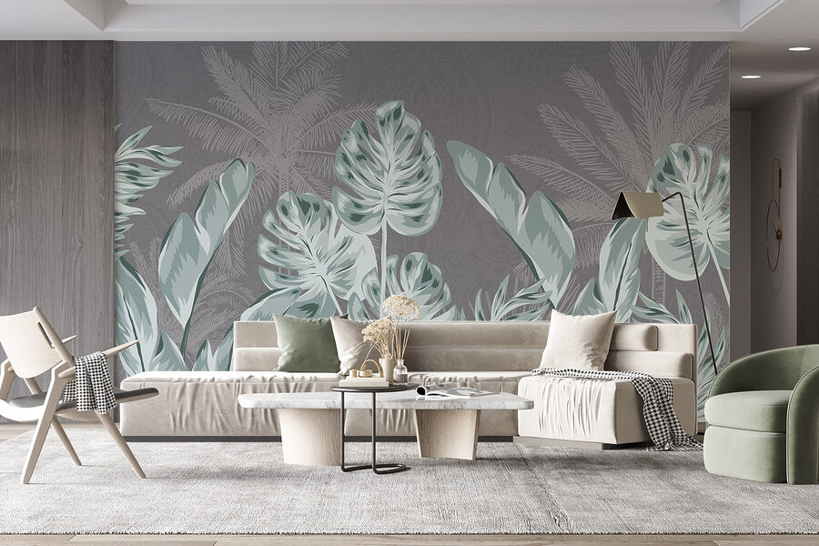 – ; Feuilles tropicales sur un fond subtil – ; Feuilles tropicales sur un fond subtil