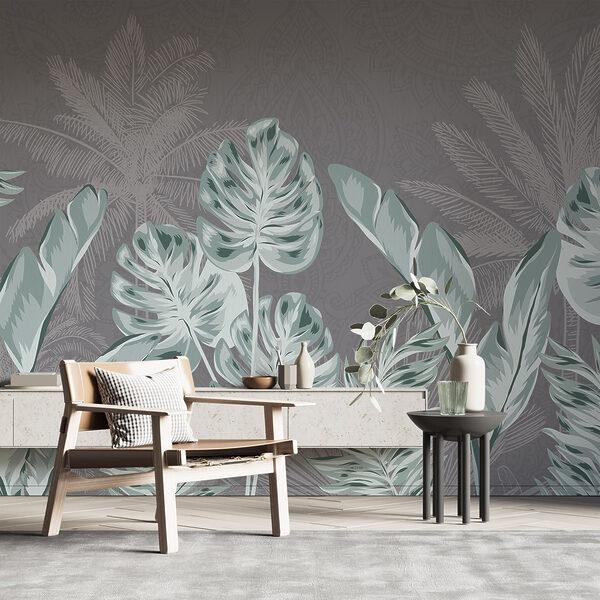 – ; Feuilles tropicales sur un fond subtil – ; Feuilles tropicales sur un fond subtil