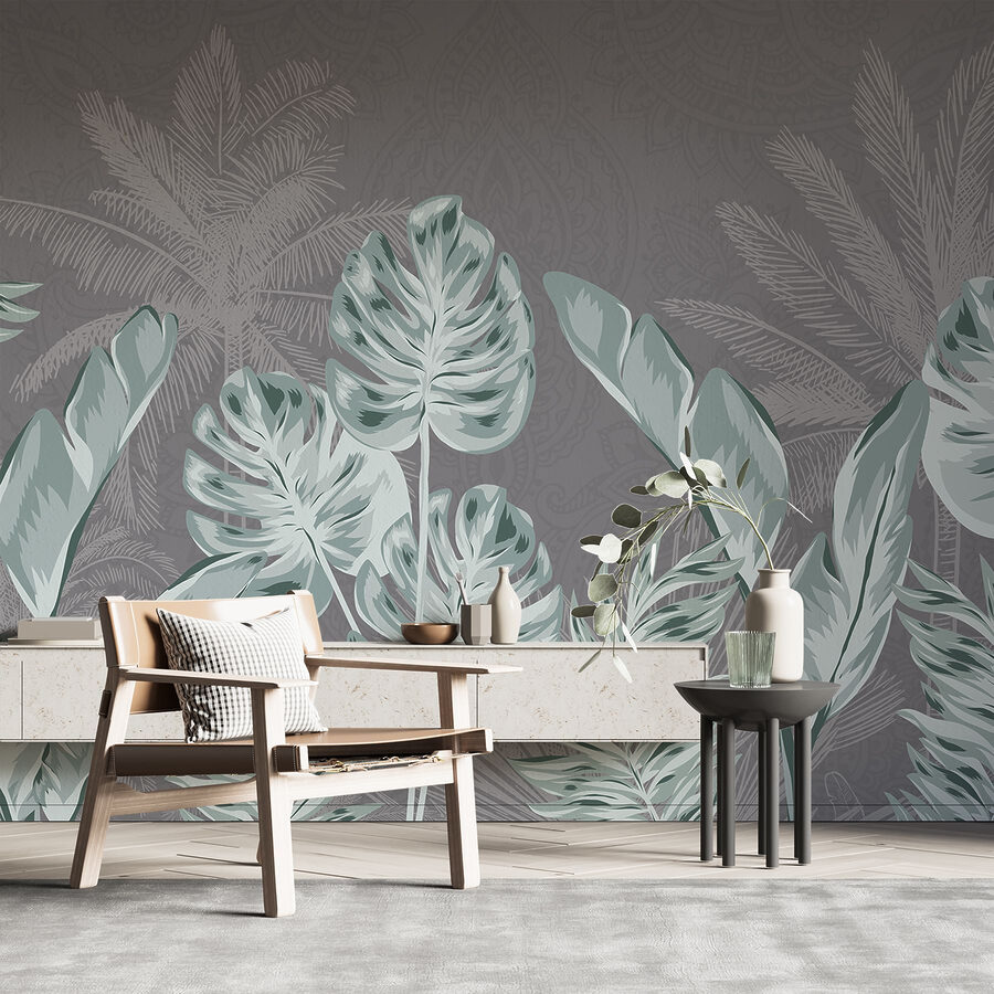 – ; Feuilles tropicales sur un fond subtil – ; Feuilles tropicales sur un fond subtil