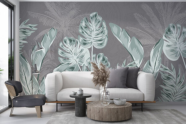 – ; Feuilles tropicales sur un fond subtil – ; Feuilles tropicales sur un fond subtil