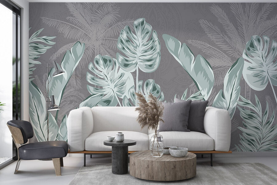 – ; Feuilles tropicales sur un fond subtil – ; Feuilles tropicales sur un fond subtil