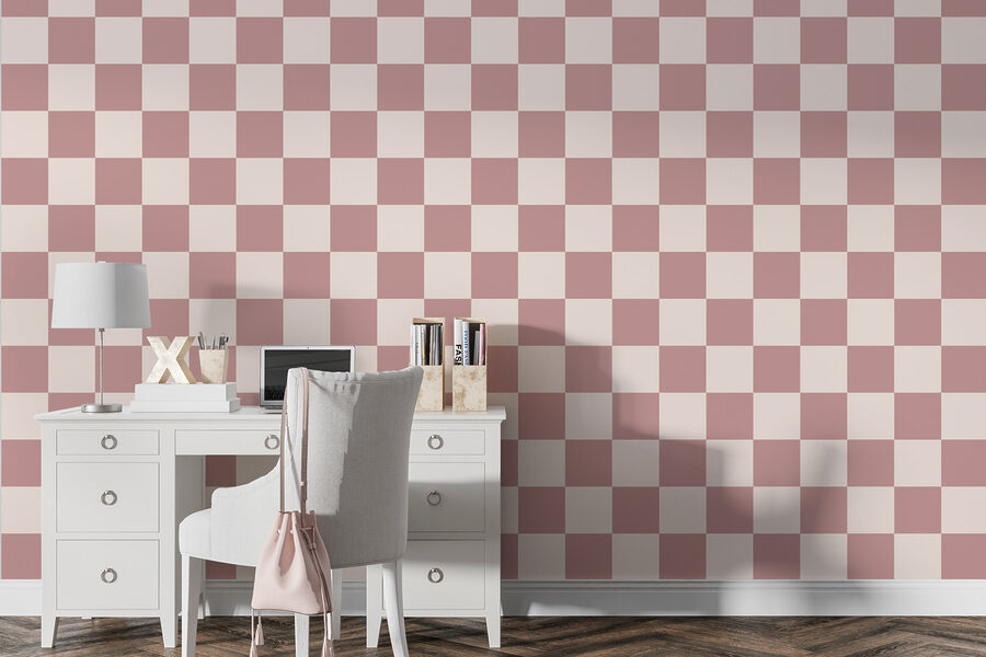 Motif en damier avec des carrés roses