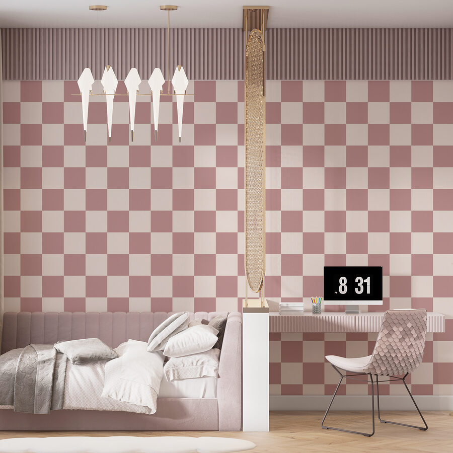 Motif en damier avec des carrés roses