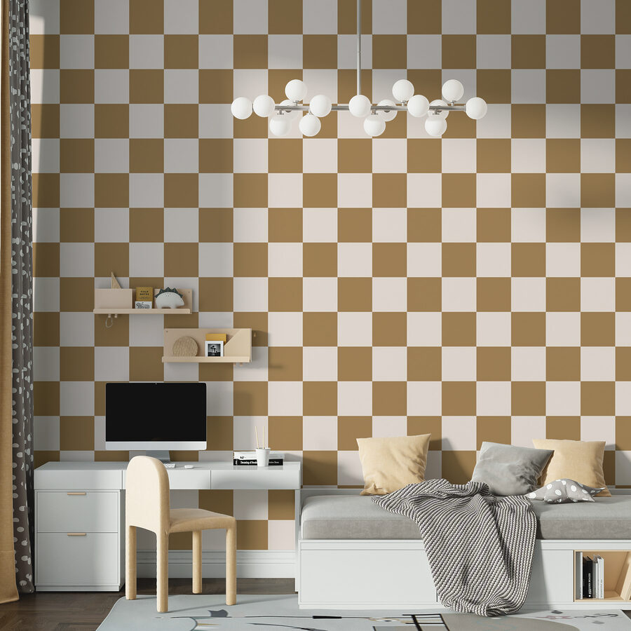 Motif à carreaux marron et blanc