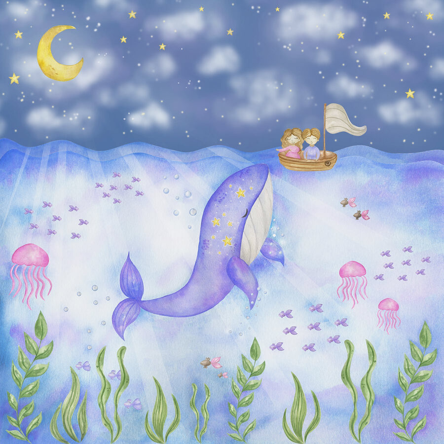 Baleine et méduse sous la mer