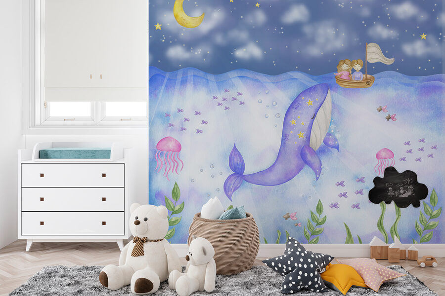 Baleine et méduse sous la mer