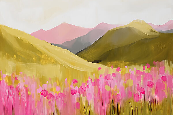 Peinture d'un champ de fleurs roses Peinture d'un champ de fleurs roses