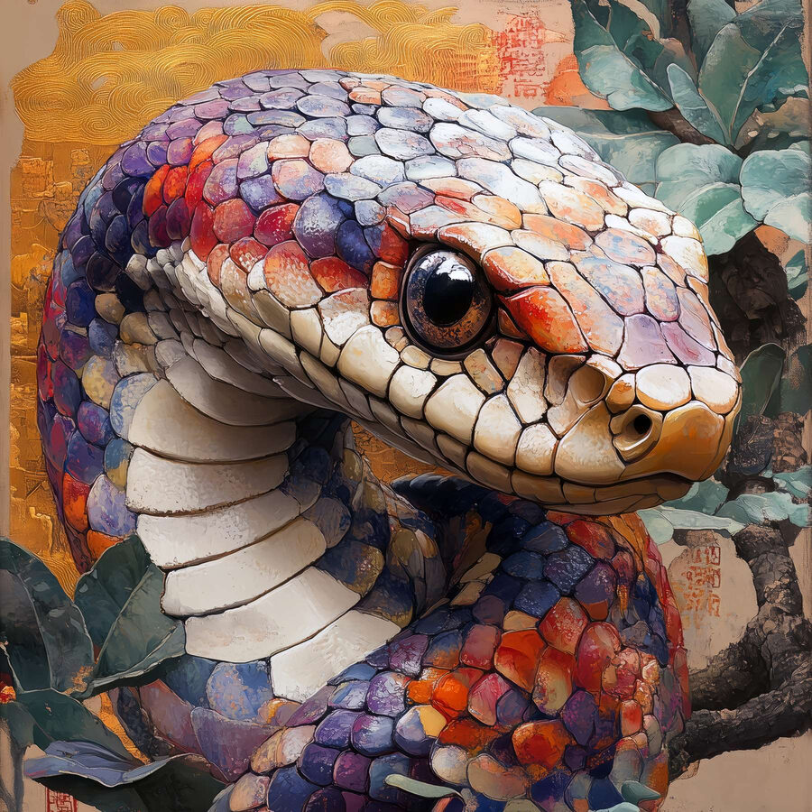 Colorful snake with leaves Colorful snake with leaves