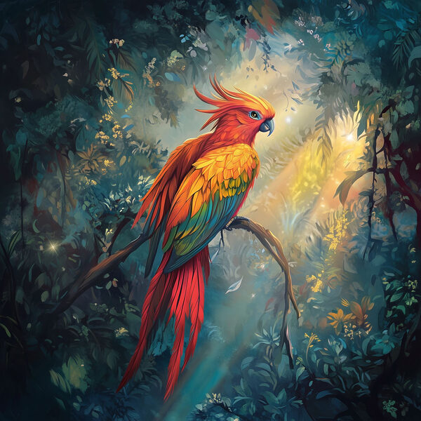 Oiseau coloré assis sur une branche dans une forêt Oiseau coloré assis sur une branche dans une forêt