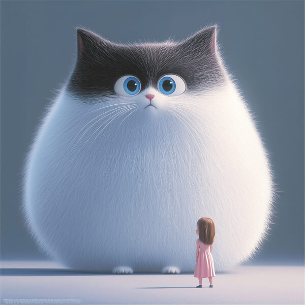 Caricature d'un chat regardant une petite fille Caricature d'un chat regardant une petite fille